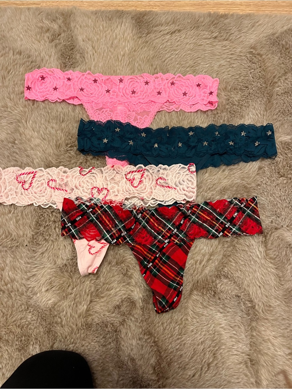 New VS PINK LACE Thong Set - Pink, Navy, Cream, Red